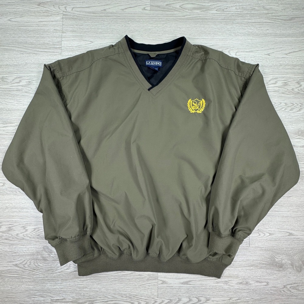 LA Loving Mens Windbreaker Pullover Golf Jacket Green XL‎ V-Neck Embroidered